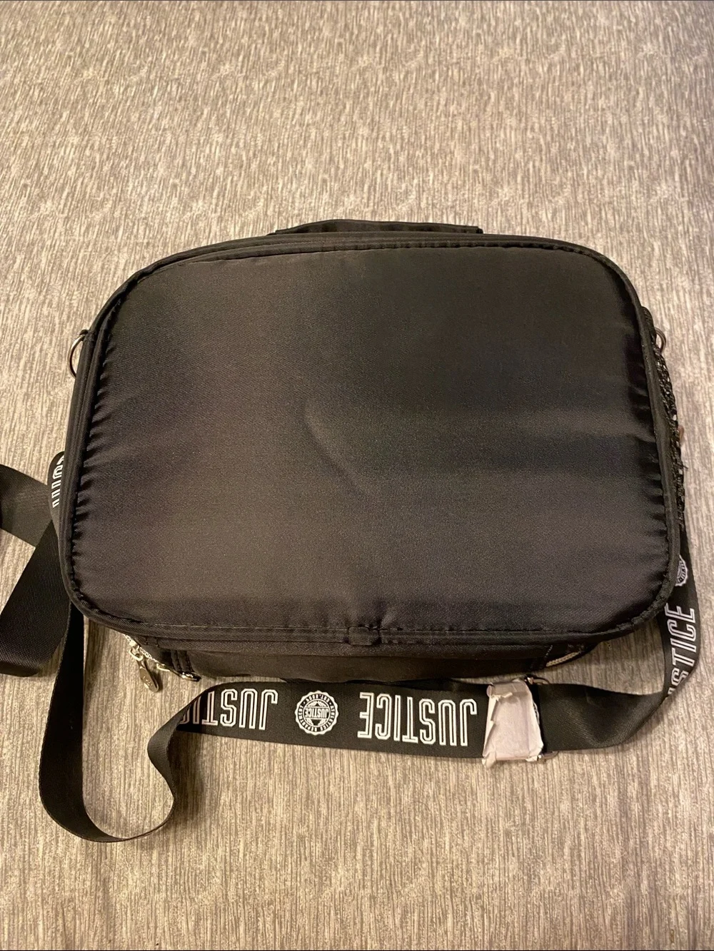 Justice Flip Sequin Lunchbox Tote w/ Crossbody Strap Black Silver & Purple NWOT